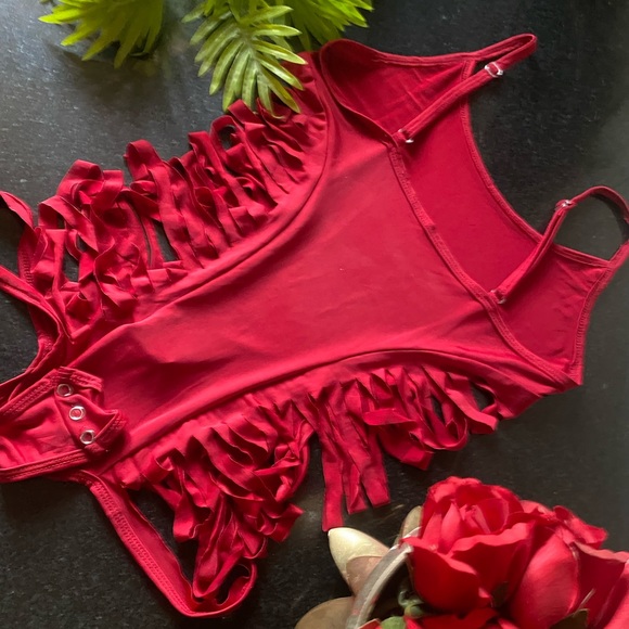 SOLD✔️Fringe Red Bodysuit - Picture 3 of 5